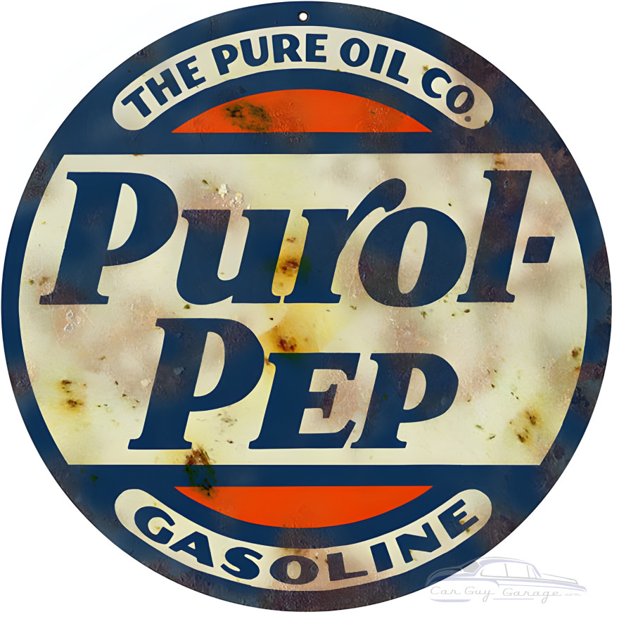 Purol Pep Gasoline Metal Sign - 18" Round Purol Pep Gasoline Metal Sign - 18" Round