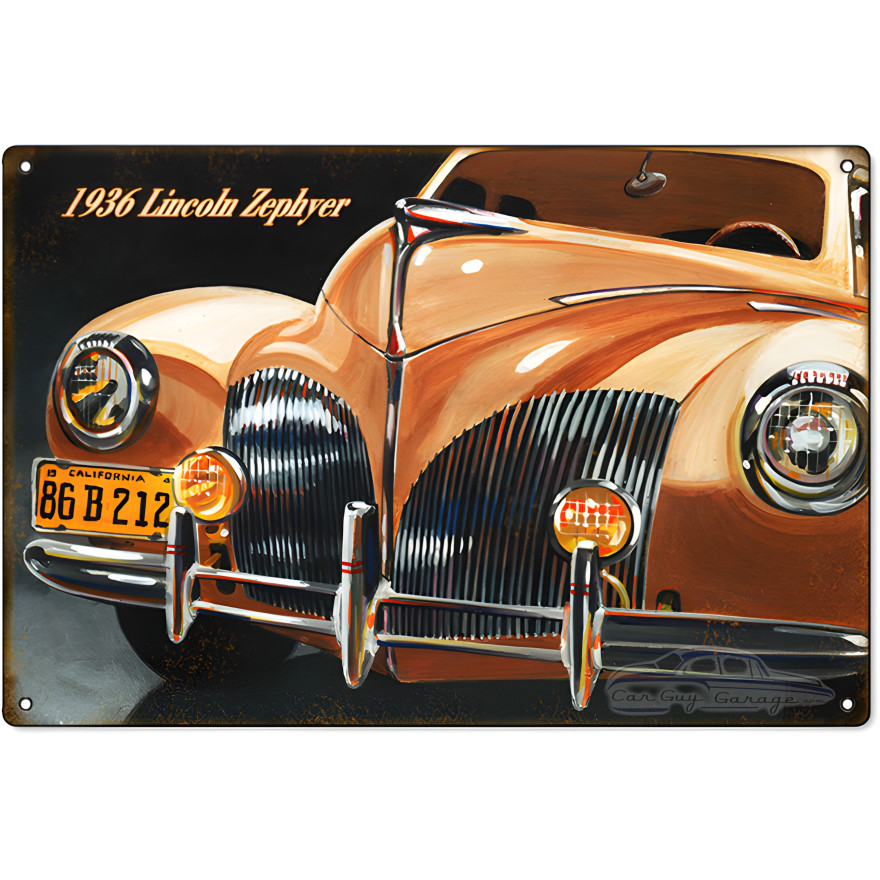 1936 Lincoln Zephyr Front End Metal Sign - 12" x 12" 1936 Lincoln Zephyr Front End Metal Sign - 12" x 12"