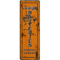 Prest-O-Batteries Sales and Service Metal Sign - 8" x 24"