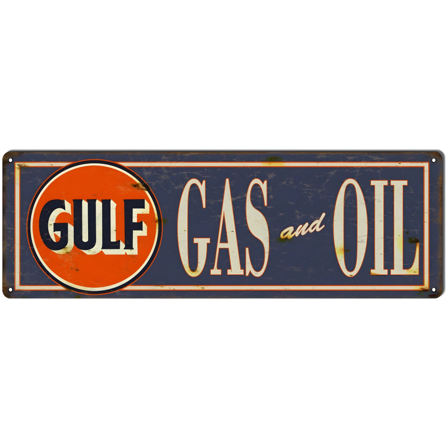 Gulf Gas & Oil Metal Sign - 8" x 24" Gulf Gas & Oil Metal Sign - 8" x 24"