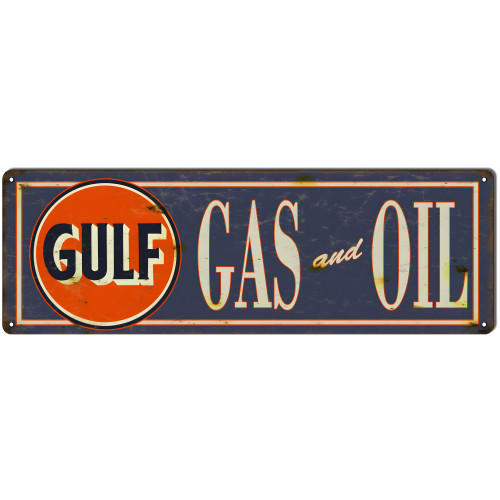 Gulf Gas & Oil Metal Sign - 6" x 18"