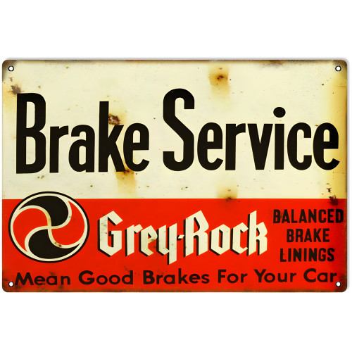 Brake Service Grey-Rock Balanced Brake Linings Metal Sign - 12" x 18"