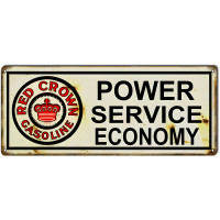 Red Crown Power Service Gasoline Metal Sign - 8" x 24"