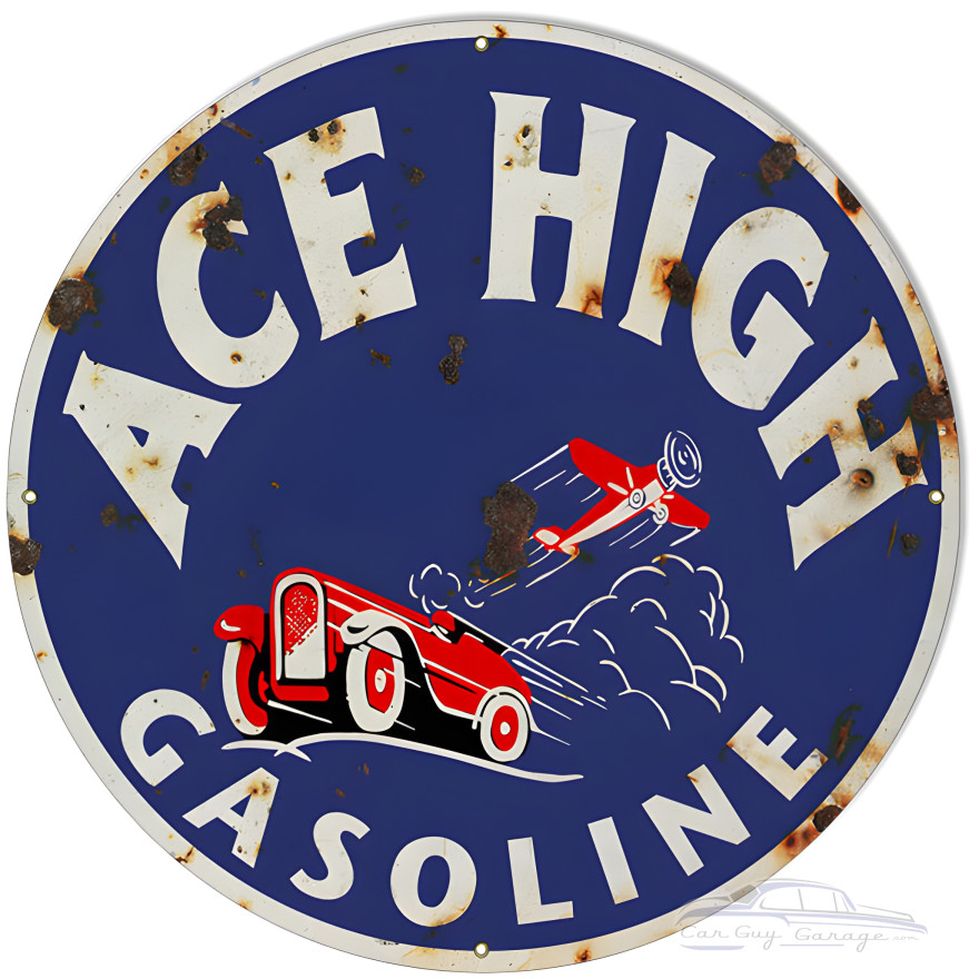 Ace High Gasoline Metal Sign - 30" Round Ace High Gasoline Metal Sign - 30" Round