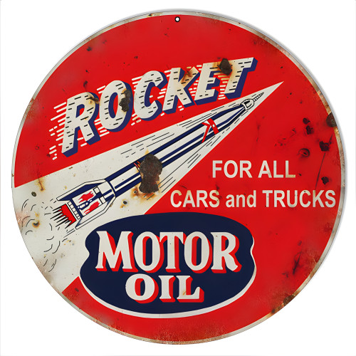 Rocket Motor Oil Metal Sign - 14" Round