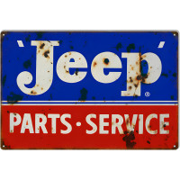 Blue And Red Jeep Parts Metal Sign - 12" x 18"