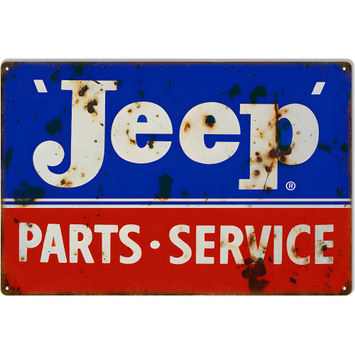 Blue And Red Jeep Parts Metal Sign - 12" x 18"