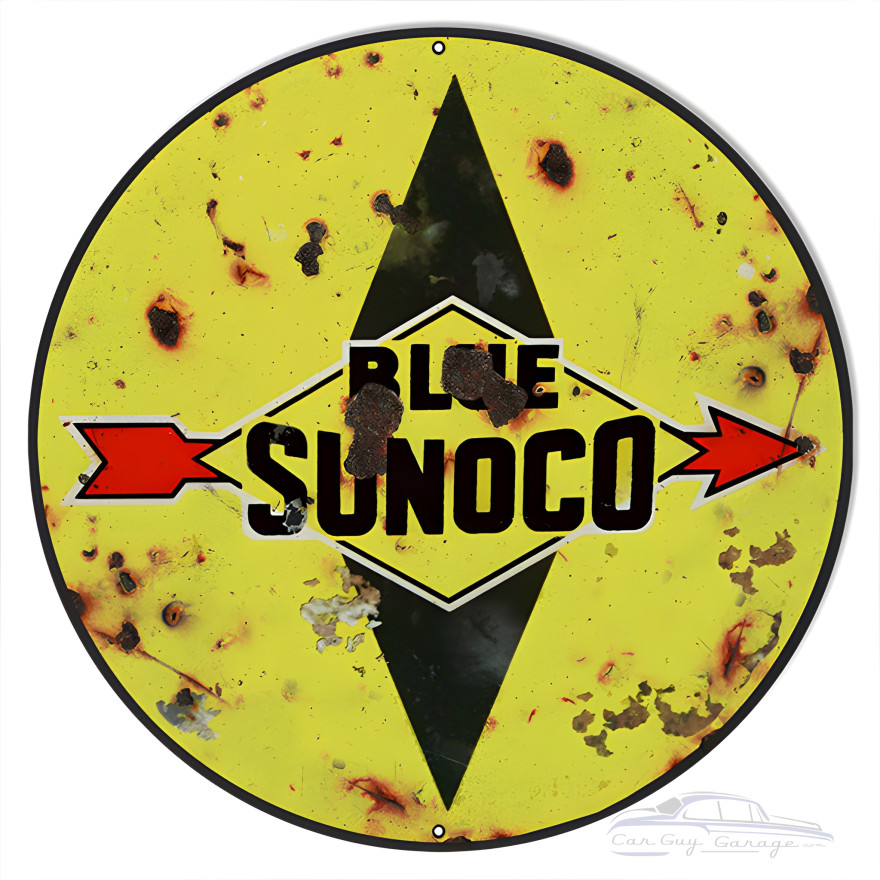 Blue Sunoco Motor Oil Metal Sign - 18" Round Blue Sunoco Motor Oil Metal Sign - 18" Round
