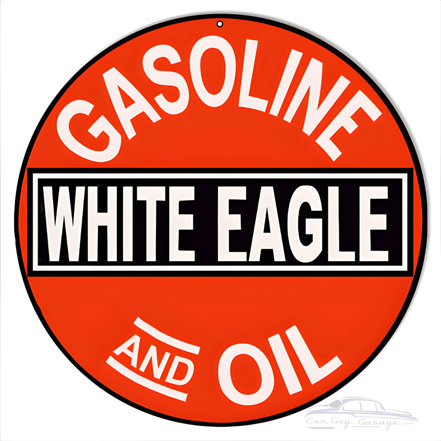 White Eagle Gas And Oil Metal Sign - 14" Round White Eagle Gas And Oil Metal Sign - 14" Round