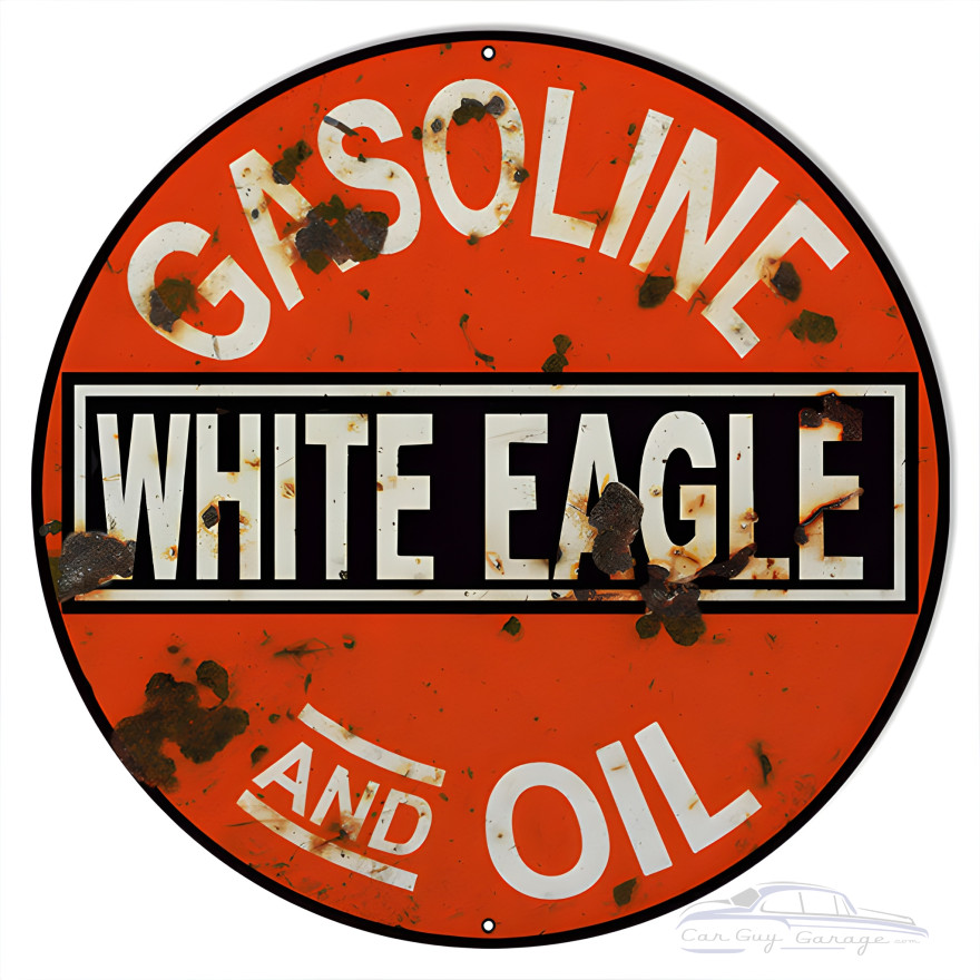 White Eagle Gas And Oil Metal Sign - 18" Round White Eagle Gas And Oil Metal Sign - 18" Round