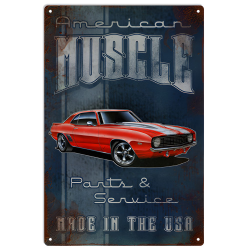 Hot Rod Nostalgic American Muscle Car Parts and Service Metal Sign - 12" x 18"