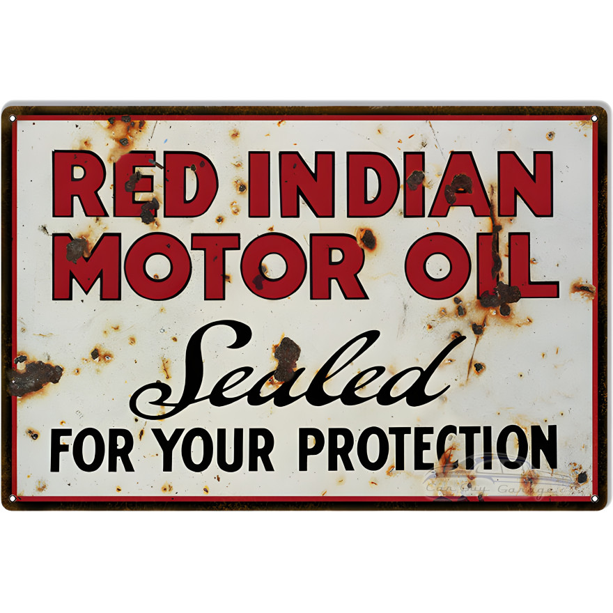 Red Indian Motor Oil Sealed For Your Protection Metal Sign - 16" x 24"
