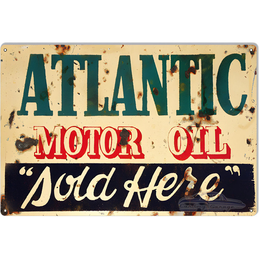 ATLANTIC Motor Oil Sold Here Metal Sign - 12" x 18" ATLANTIC Motor Oil Sold Here Metal Sign - 12" x 18"