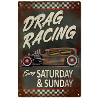 Nostalgic Drag Racing Metal Sign - 12" x 18"