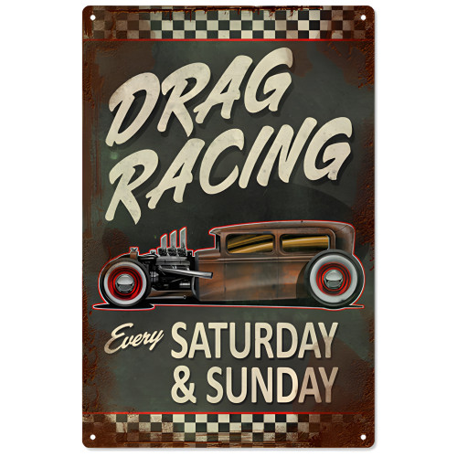 Nostalgic Drag Racing Metal Sign - 12" x 18"