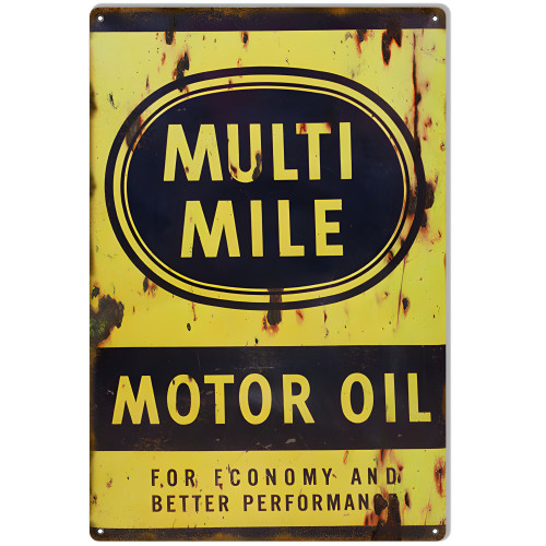 Multi Mile Motor Oil Metal Sign - 12" x 18"