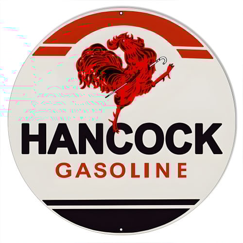 Hancock Rooster Gasoline Metal Sign - 24" Round