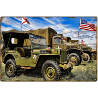 USA Military Jeep Metal Sign - 12" x 18"