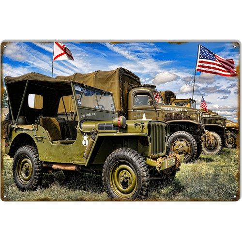USA Military Jeep Metal Sign - 12" x 18"
