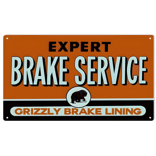 Grizzly Brake Lining Metal Sign - 8" x 14"