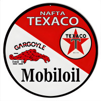 Nafta Texaco Mobiloil Metal Sign - 14" Round