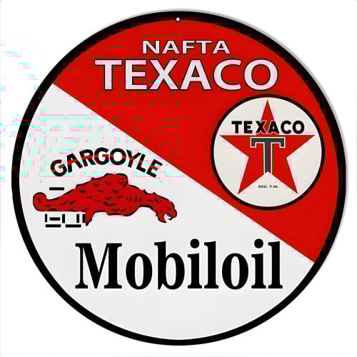 Nafta Texaco Mobiloil Metal Sign - 14" Round