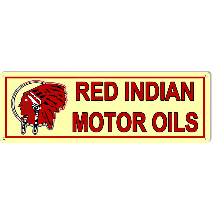 Red Indian Motor Oils Metal Sign - 8" x 24"