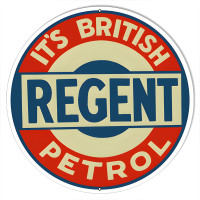 British Regent Petrol Motor Oil Metal Sign - 18" Round