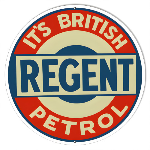 British Regent Petrol Motor Oil Metal Sign - 18" Round