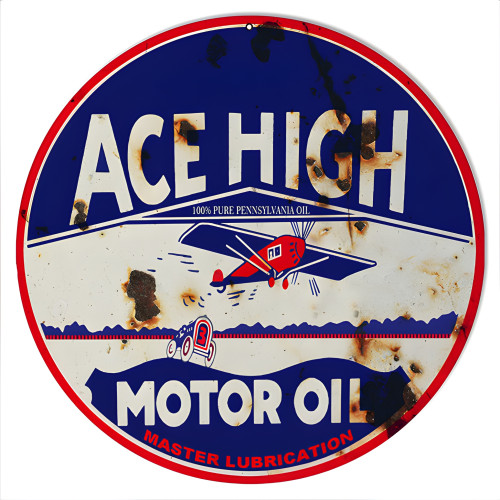 Ace High Motor Oil Metal Sign - 14" Round