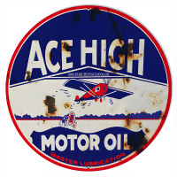 Master Lubrication Ace High Motor Oil Metal Sign - 24" Round