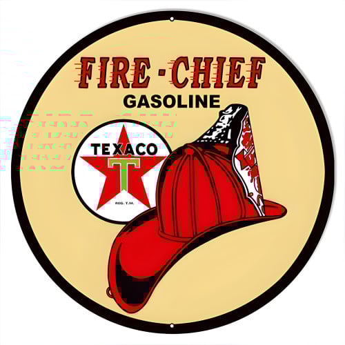 Texaco Fire Chief Gasoline Metal Sign - 18" Round