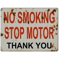 No Smoking Stop Motor Gas Station Metal Sign - 9" x 12"
