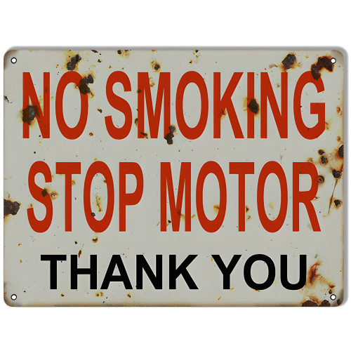 No Smoking Stop Motor Gas Station Metal Sign - 9" x 12"