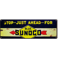 Reproduction Stop Just Ahead Conoco Motor Oil Metal Sign - 6" x 18"