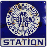 National Auto Road Service Gas Station Metal Sign - 12" x 12"