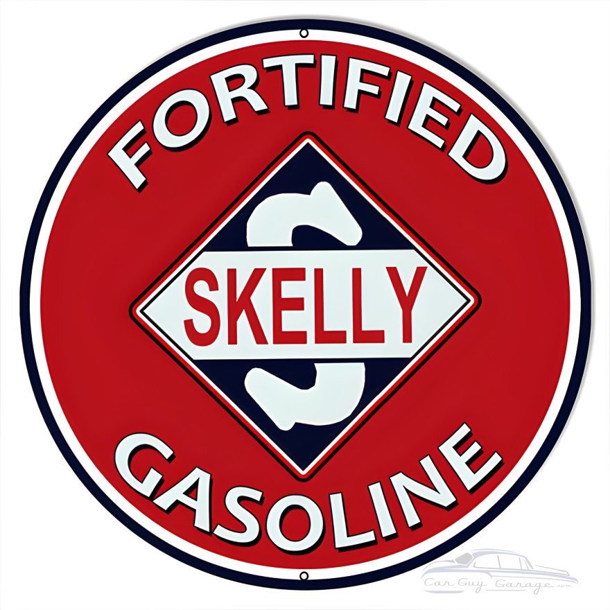 Skelly Fortified Gasoline Motor Oil Metal Sign - 18" Round Skelly Fortified Gasoline Motor Oil Metal Sign - 18" Round
