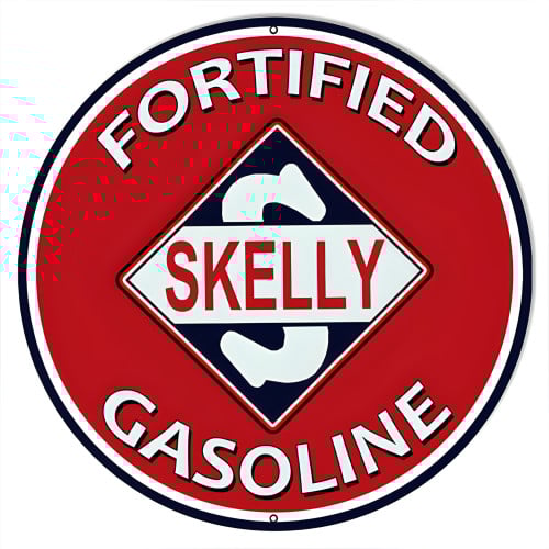 Skelly Fortified Gasoline Motor Oil Metal Sign - 24" Round