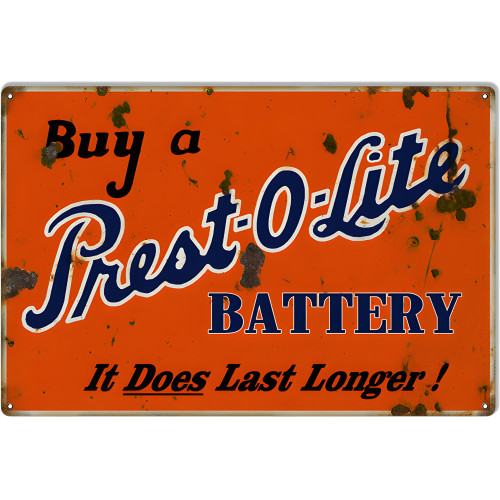 Prest O Lite Battery Gas Station Metal Sign - 12" x 18"