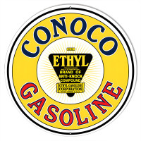 Conoco Gasoline Motor Oil Metal Sign - 18" Round