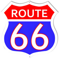 Red And Blue Route 66 Gas Station Metal Sign - 15" x 15"