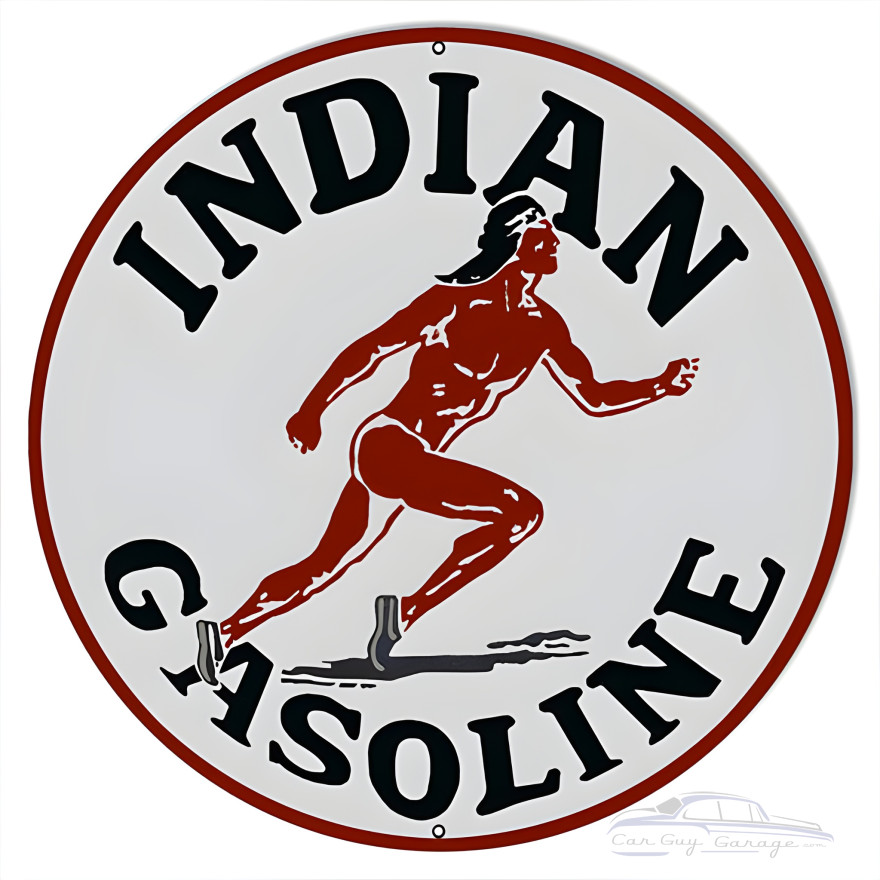 Indian Gasoline Motor Oil Metal Sign - 24" Round Indian Gasoline Motor Oil Metal Sign - 24" Round