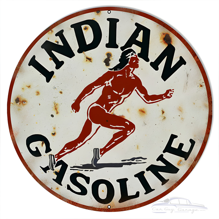 Indian Gasoline Motor Oil Metal Sign - 18" Round Indian Gasoline Motor Oil Metal Sign - 18" Round