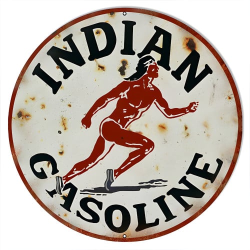 Indian Gasoline Motor Oil Metal Sign - 24" Round