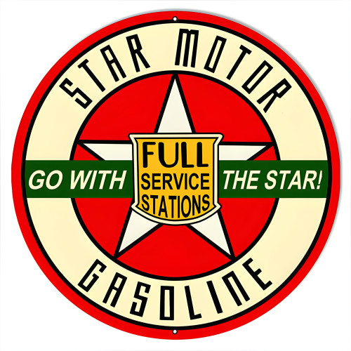 Go With Star Gasoline Motor Oil Metal Sign - 18" Round