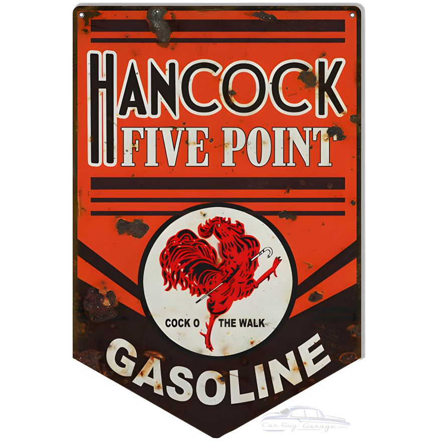 Hancock Five Point Gasoline Motor Oil Metal Sign - 16" x 24" Hancock Five Point Gasoline Motor Oil Metal Sign - 16" x 24"