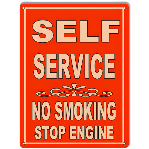 Self Service No Smoking Stop Engine Gas Station Metal Sign - 9" x 12"