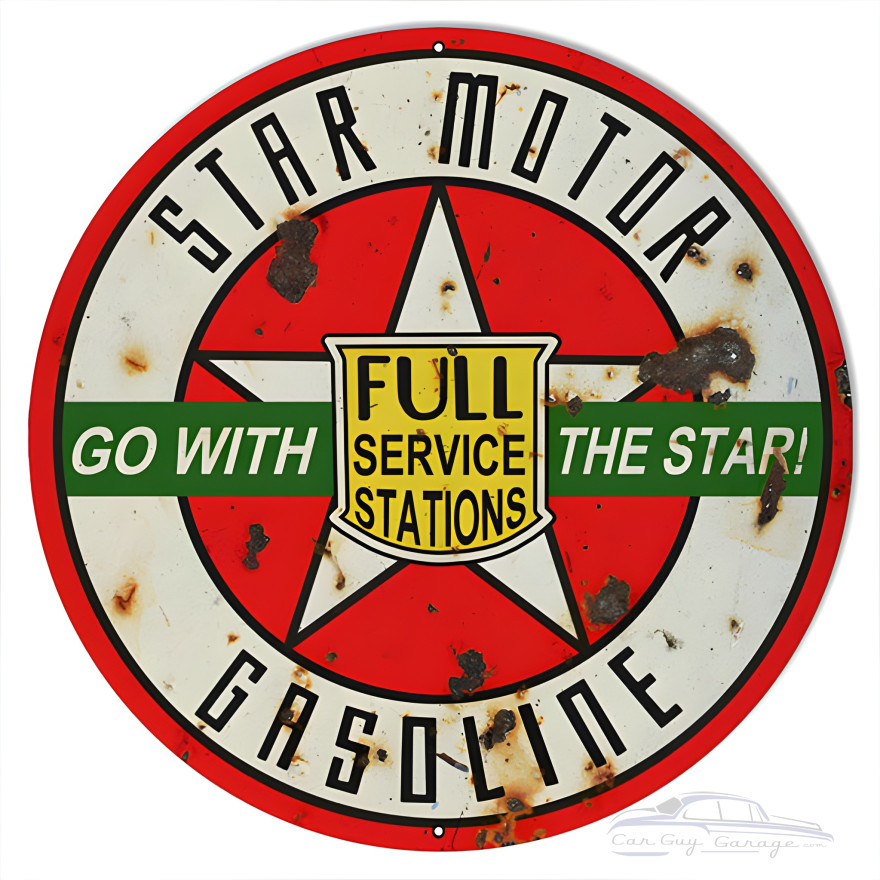 Go With Star Gasoline Metal Sign - 18" Round Go With Star Gasoline Metal Sign - 18" Round