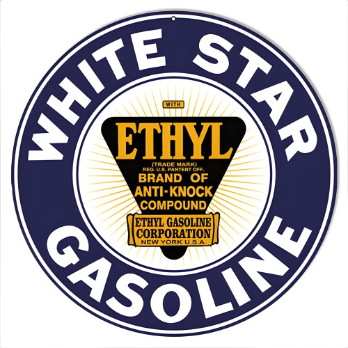 White Star Gasoline Motor Oil Metal Sign - 14" Round