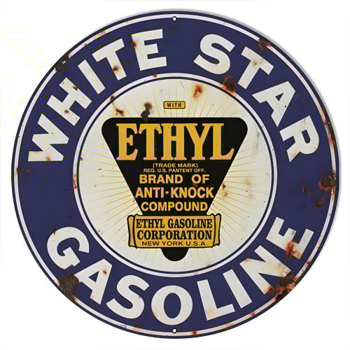 White Star Gasoline Motor Oil Metal Sign - 18" Round
